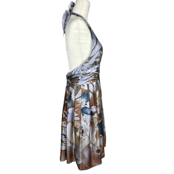 Adrianna Pappell Occasions Blue Floral Silk Halter Dress Sz. 12 - Picture 6 of 9